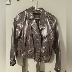 New. Tags on. ZARA leather metallic moto jacket. Size L